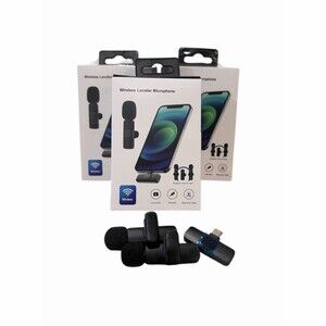 3 Lot NEW Wireless Microphone Dual Clip-On Set USB-C Receiver 2 Mics Black